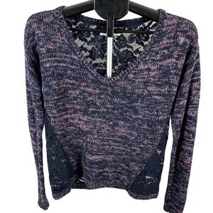 Abercrombie & Fitch Lace Back Sweater Medium Marled Pink Navy V Neck